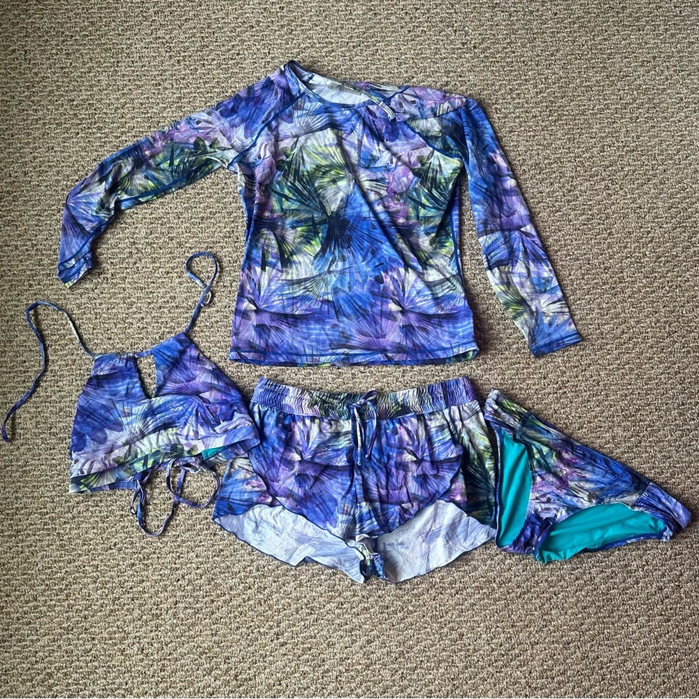 Athleta Blue and Purple Swimwear Set